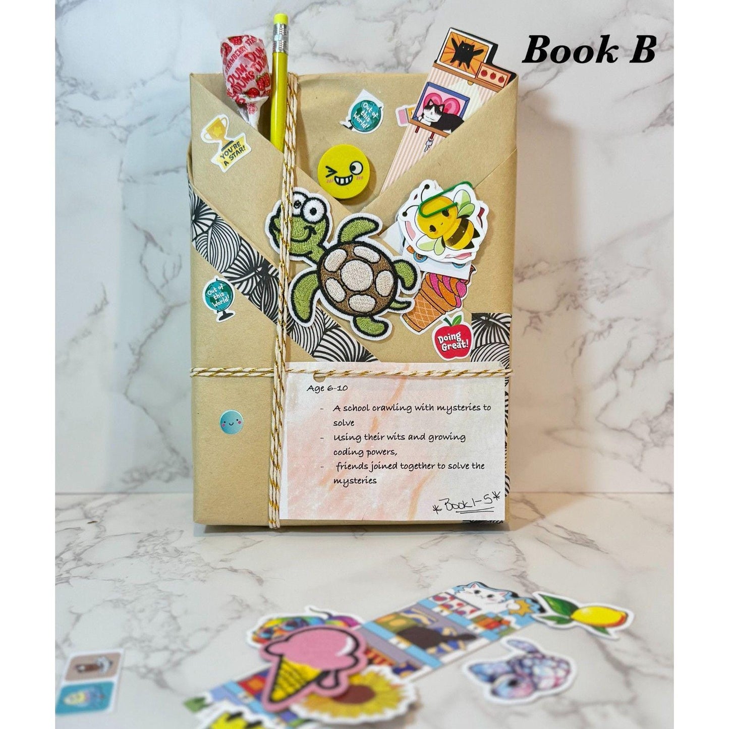 Kids' Blind Date With A Book: Mystery Story Gift Set, Stickers & Bookmark - Spring Brook Charms