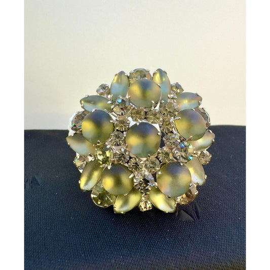 Juliana Vintage Brooch: Frosted Smokey Green Rhinestone Statement Jewelry