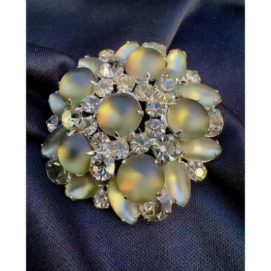 Juliana Vintage Brooch: Frosted Smokey Green Rhinestone Statement Jewelry